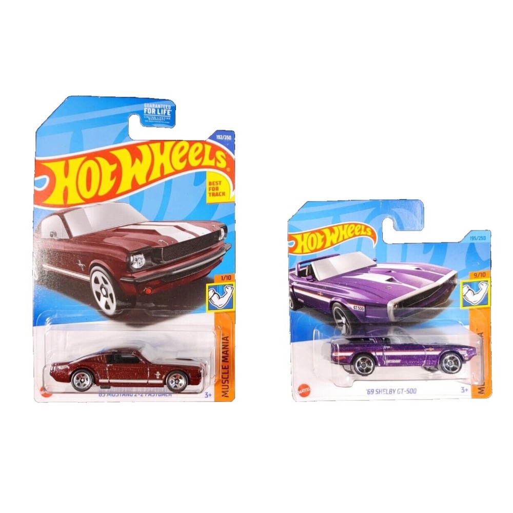 Mattel Hot Wheels '65 Mustang 2+2 '69 Shelby GT-500 Muscle Mania Car Toys